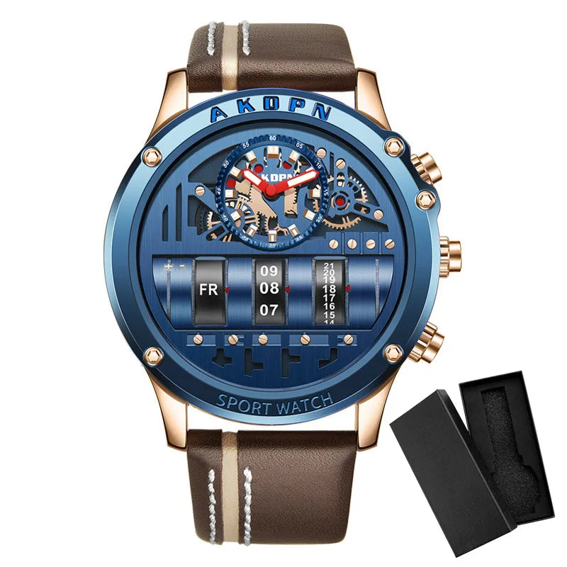 men's military quartz – rotating date & leather strap - di supremo