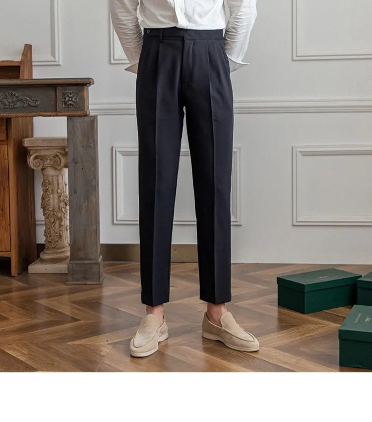 mid-high waist straight cropped british pants - di supremo