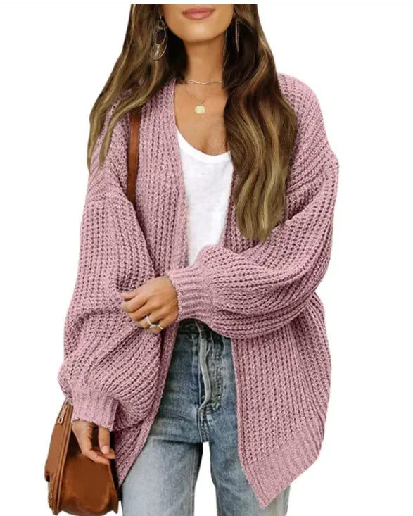 loose retro sweater coat women's mid-length knitted cardigan - di supremo