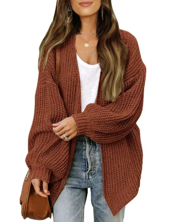 loose retro sweater coat women's mid-length knitted cardigan - di supremo