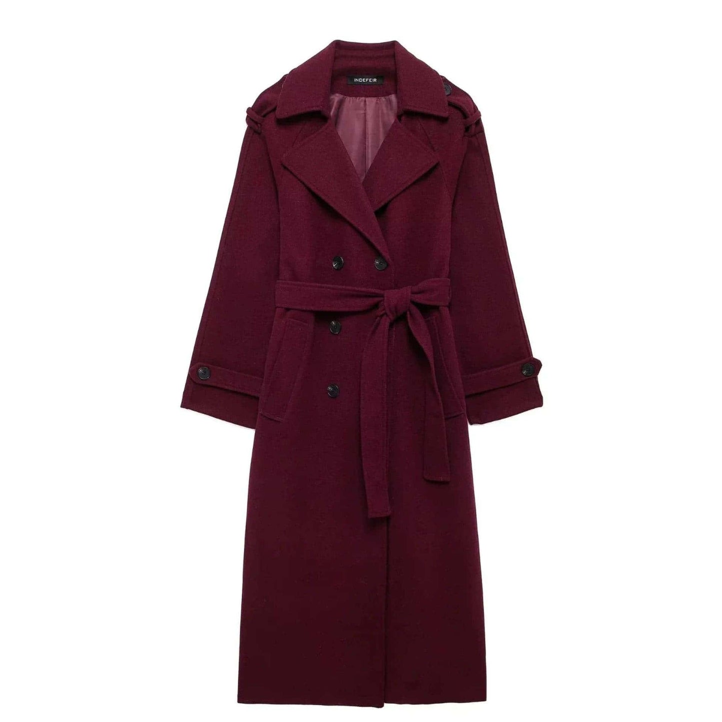 elegant bordeaux lapel mix maxi overcoat - di supremo