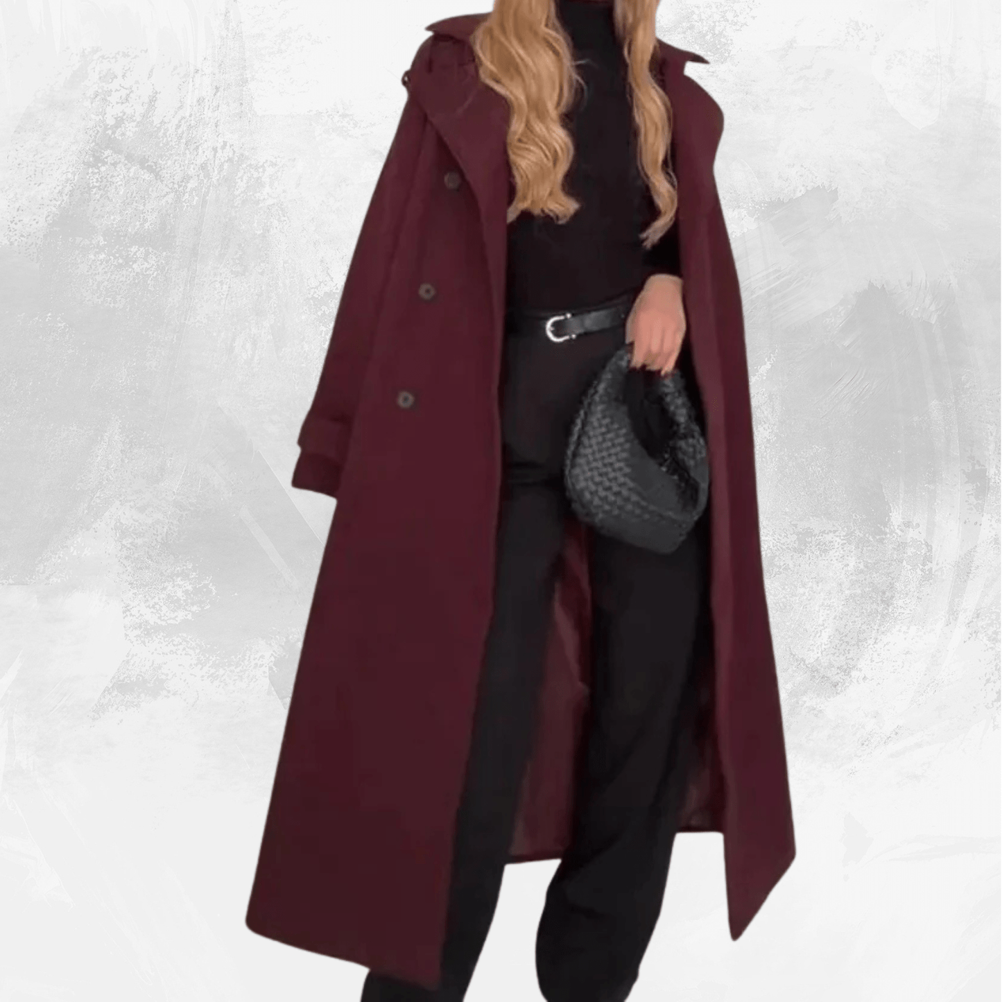 elegant bordeaux lapel mix maxi overcoat - di supremo