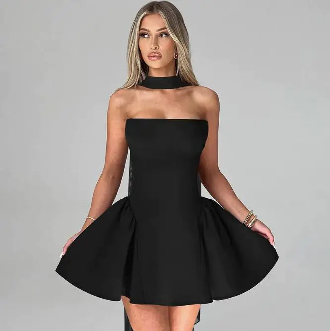 sexy tube top dress with back zipper short dress - di supremo