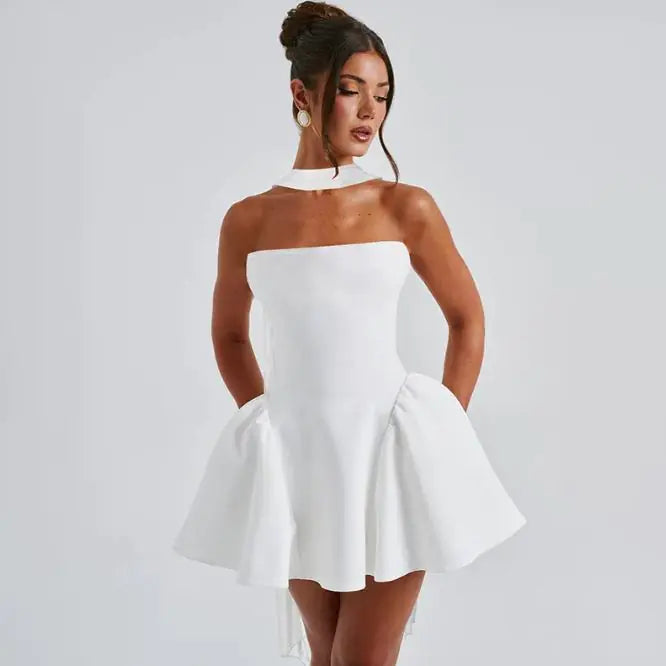 sexy tube top dress with back zipper short dress - di supremo