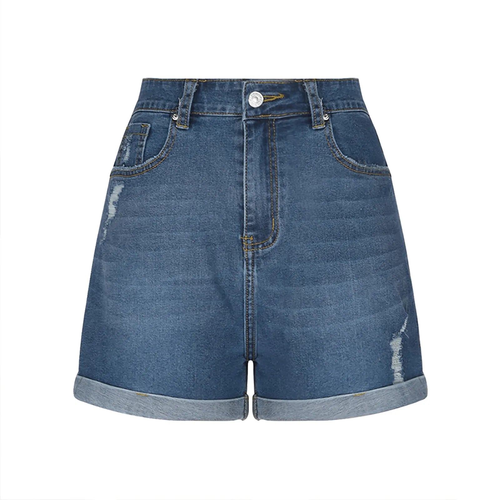 High-Waist Distressed Jean Shorts - Di Supremo