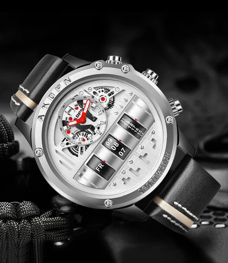 men's military quartz – rotating date & leather strap - di supremo