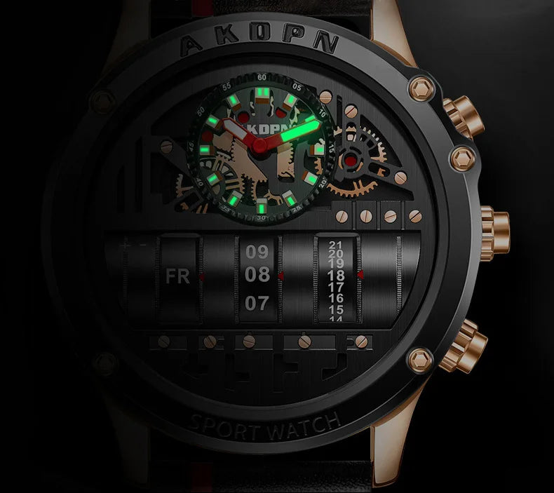 men's military quartz – rotating date & leather strap - di supremo