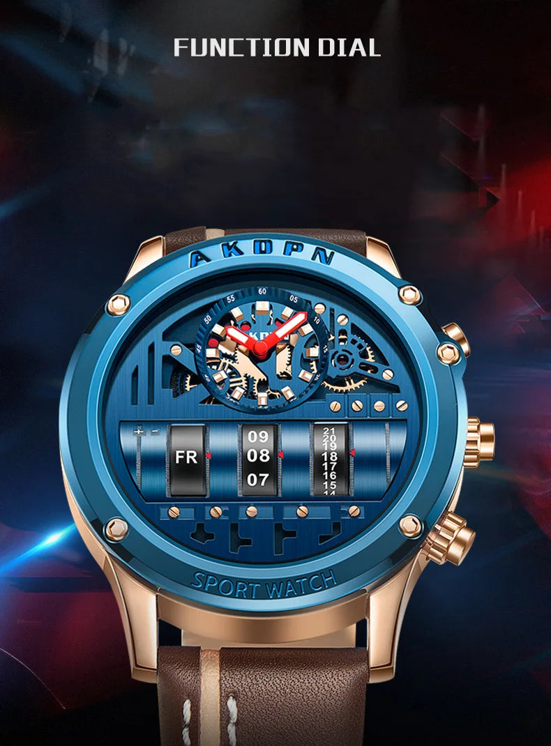 men's military quartz – rotating date & leather strap - di supremo