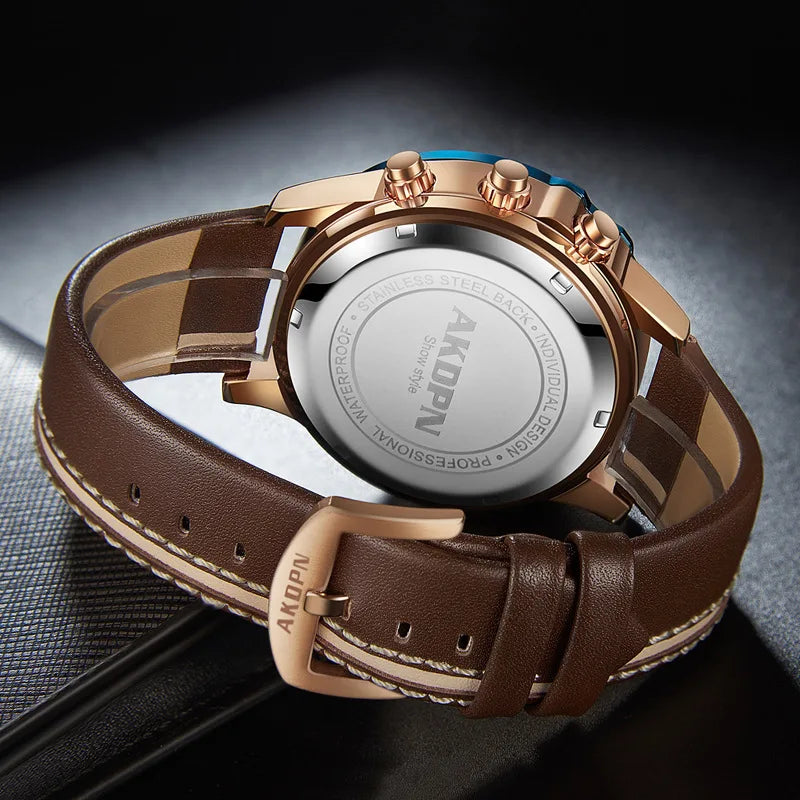 men's military quartz – rotating date & leather strap - di supremo