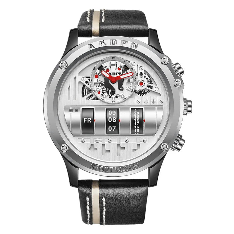 men's military quartz – rotating date & leather strap - di supremo