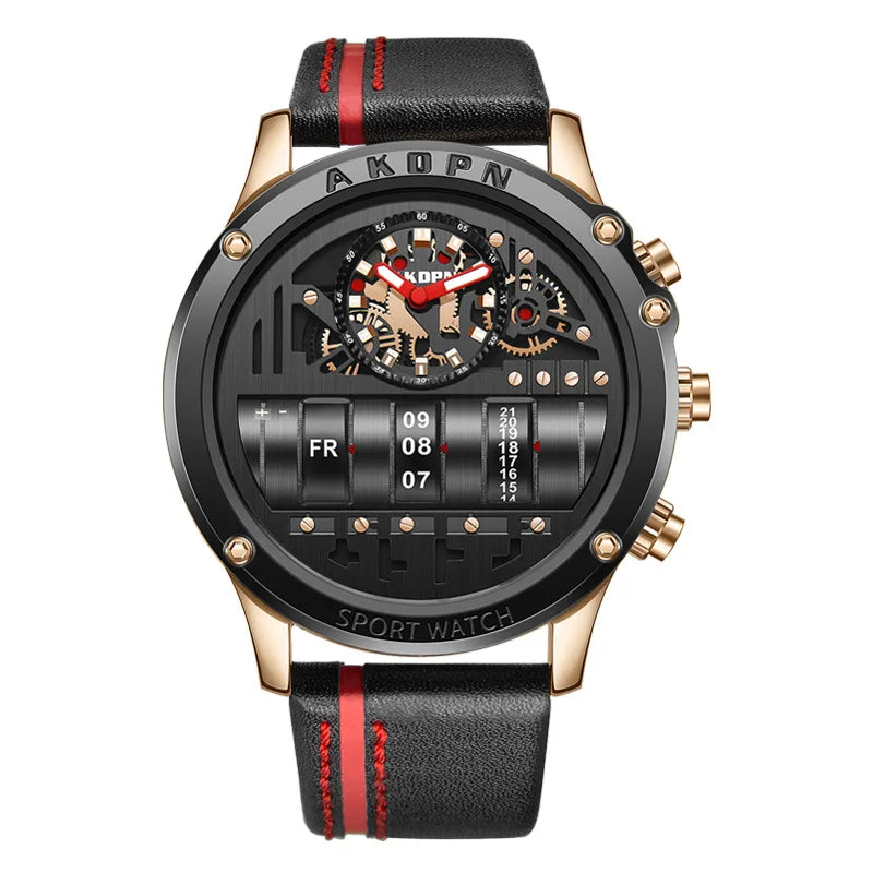 men's military quartz – rotating date & leather strap - di supremo
