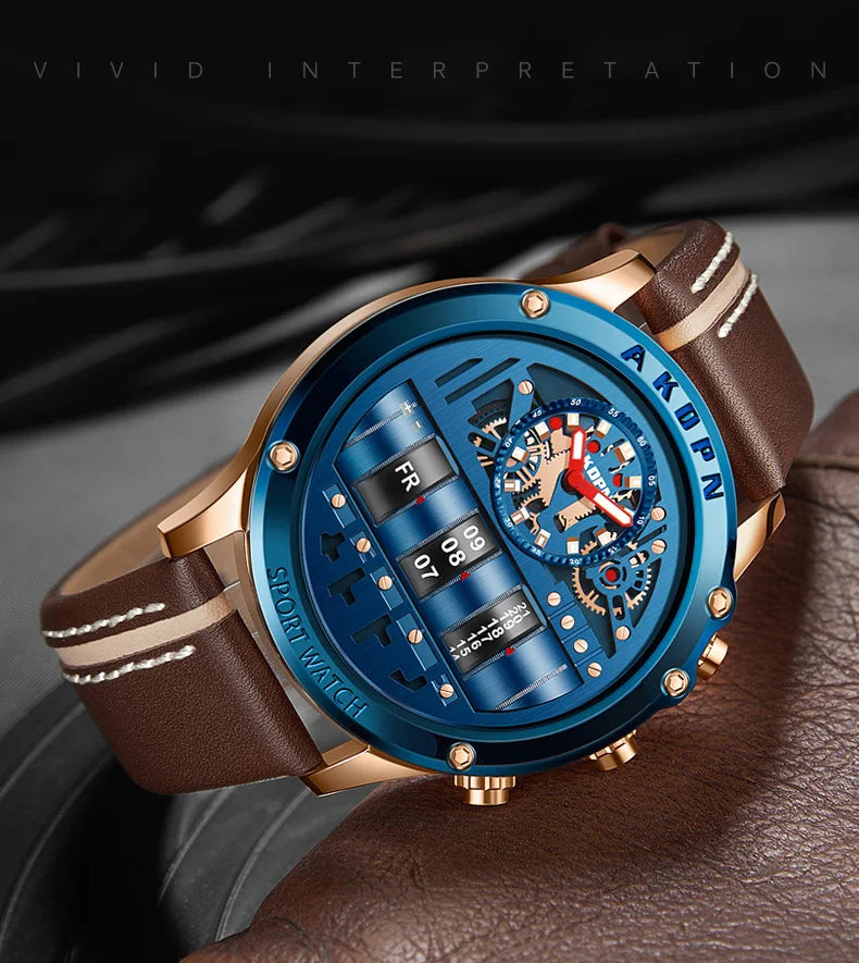 men's military quartz – rotating date & leather strap - di supremo
