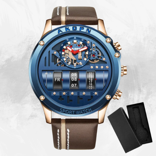 men's military quartz – rotating date & leather strap - di supremo