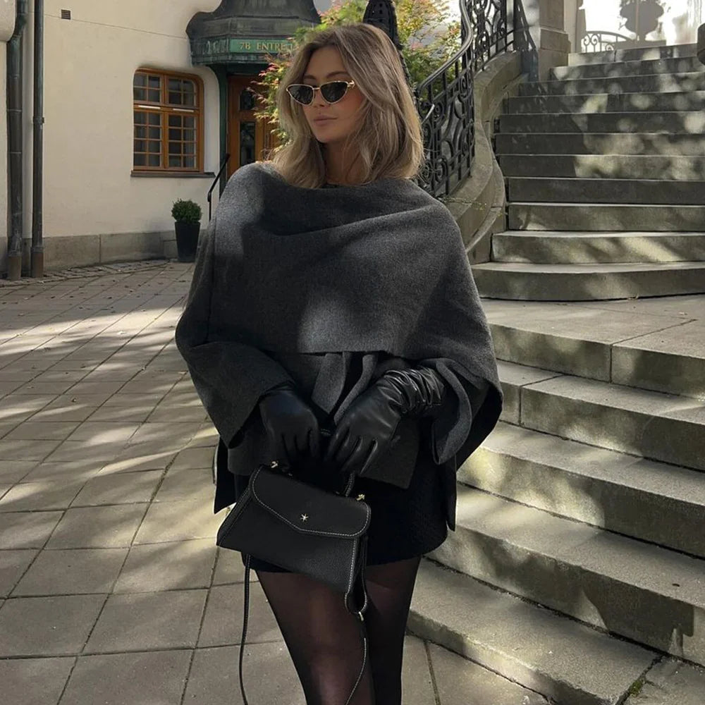 women's loose casual cape knitted sweater coat - di supremo