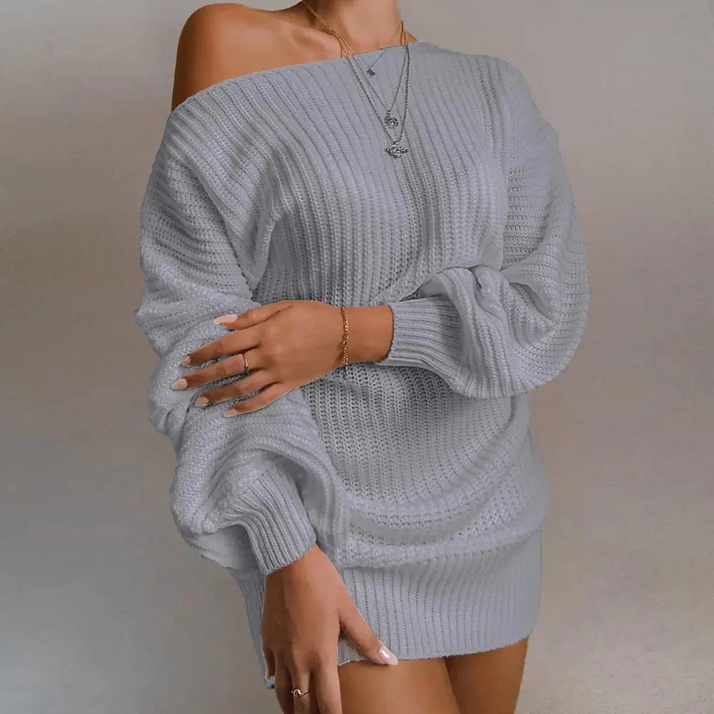 off-shoulder women's knitted sweater dress - di supremo