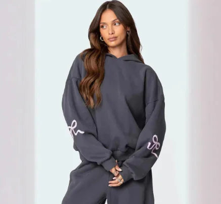 women's outdoor sports and casual loose bow printed sweater - di supremo
