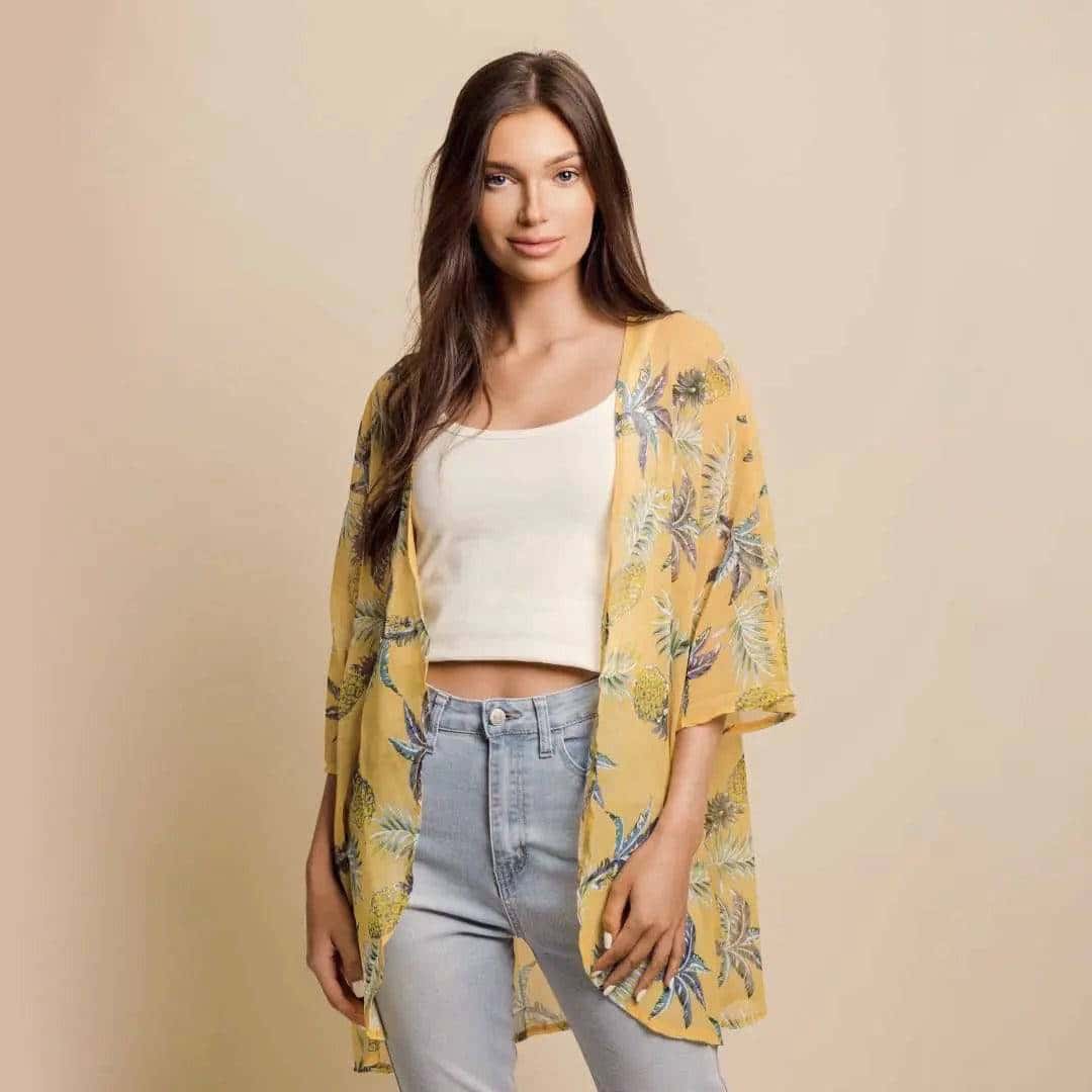 tropical pineapple print kimono - di supremo