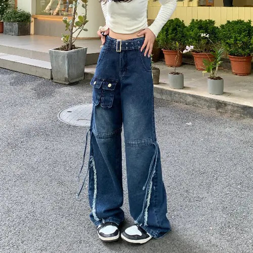vintage high waist loose fit wide leg jeans - di supremo
