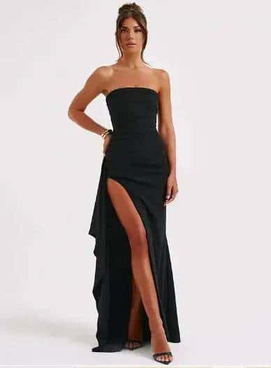 strapless asymmetrical high split maxi dress my shop saver